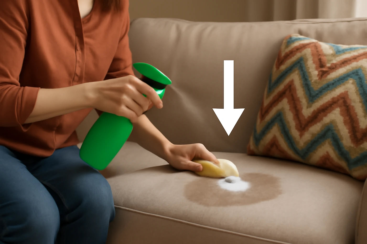 Fodere di divano stese al sole su una corda con clip da bucato, tessuto di lino naturale beige e cotone grigio, giardino soleggiato